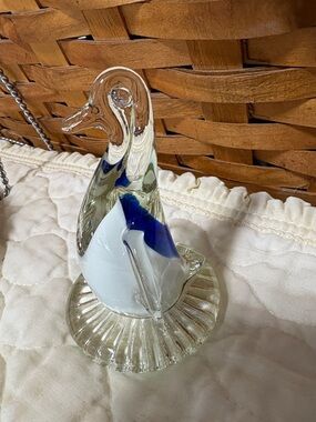 Vintage Cobalt Blue and Clear Art Glass Penguin Figurine Paperweight